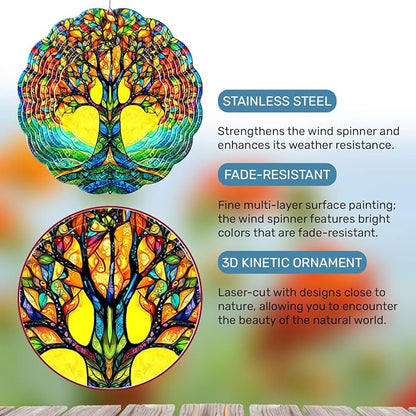 Tree of Life Hanging Wind Spinners for Women Men, 12 Inch Metal 3D, Stainless Steel Hanging Wind Catchers Sculpture for Outside, Christmas Decoration Garden, Unique Gift Xmas