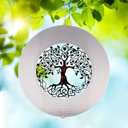 Garden Wind Spinners, 6 Inch 3D Stainless Steel Tree of Life Wind Spinner for Yard Garden Decoration Christmas Party Indoor and Outdoor Decoration