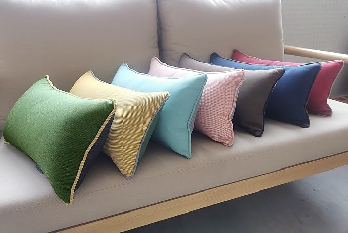 Rectangle Outdoor Lumbar Pillows, 10x18 inches Waterproof Patio Pillows, Decorative Waist Pillows for Outdoor Furnitures, Set of 2, (Grey and Pink)