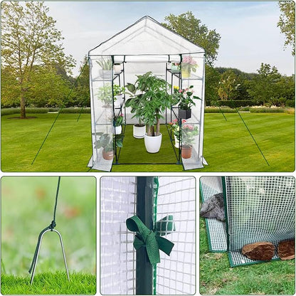 Greenhouse for Outdoors,Walk in 3-Tier 6 Shelves Green House w/ Roll-Up Zippered Door Anchors and Ropes,Waterproof & UV Protected Plant Garden Hot House for Garden Patio Backyard,57 x 57 x 76''