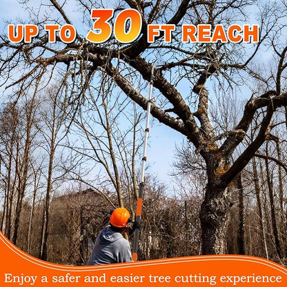30FT Reach Pole Saw for Tree Trimming, Telescoping Tree Pruner Extendable with 5-24FT Extension Pole, Manual Saw for Yard, Garden, Patios