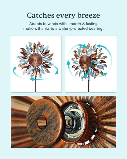 Wind Spinners Yard Garden - Large Wind Sculptures & Spinners with Stake, Kinetic Metal Windmill Spinner Decor for Garden Lover (22" W x 83“ H)