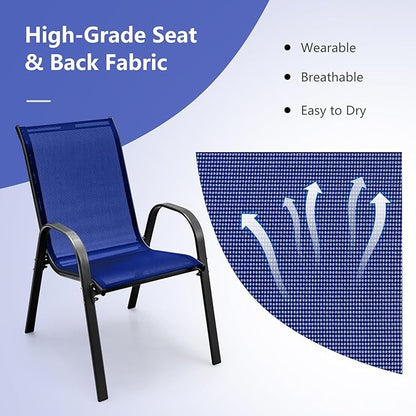 Tangkula 4 Pieces Patio Dining Chairs, Outdoor Stackable All Weather Heavy Duty Dining Chairs Set with Armrests, Support 330 LBS, for Poolside, Backyard, Garden, Deck, Front Porch (Navy)