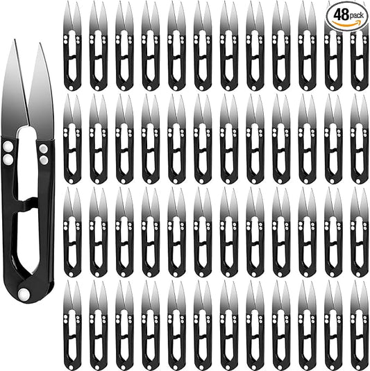 Therwen 48 Pcs 4 Inch Bonsai Pruning Scissors Thread Snips Mini Sewing Scissors U Shaped Bulk Bud and Leaves Trimmer Yarn Carbon Steel Pruners Trimmers for Gardening(Black)