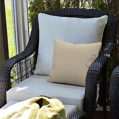 LVTXIII Set of 2 Patio Throw Pillows Waterproof 18"x18" Fade Resistant Outdoor Throw Pillows with Inserts, Fluffy Decorative Garden Toss Pillow Cushions for Home Patio Coach Sofa Use, Strip Beige