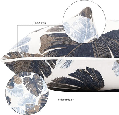 2 Pack Outdoor Throw Pillows 26x26 Inch Water-Resistant Decorative Pillow Cushions with Insert for Patio Garden Porch, Blue Leaves