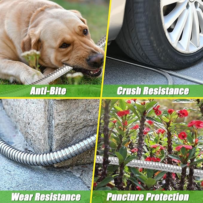TOOLCY Metal Garden Hose- 304 Stainless Steel Water Hose 50 ft with Brass Nozzle - Super Flexible, No Kink, Heavy Duty, Puncture-proof, Lightweight, Durable Garden Hoses for Yard, Outdoor, Lawn