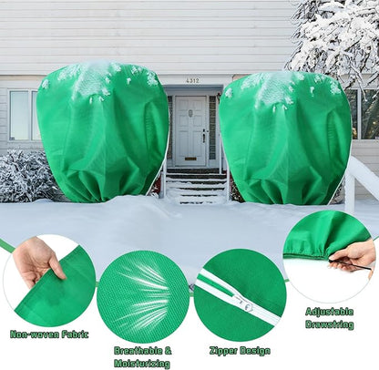 4 Pcs Plant Covers Freeze Protection Reusable Plant Protector with Zipper and Drawstring, Winter Bush Covers Freeze Protection from Cold Sun Frost Wind (Green)