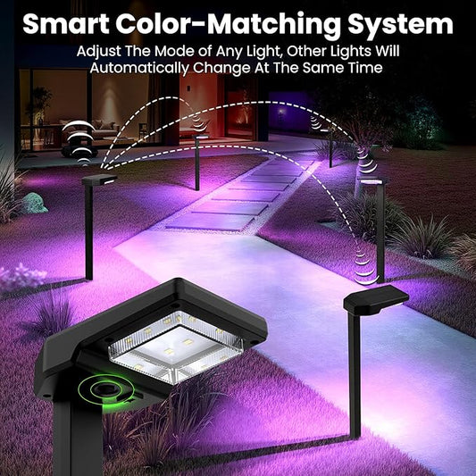 Solar Lights Outdoor, 4Pack Smart Pathway Lights with Color Changing &Sync, 9Modes (Warm/Cool White,RGB) for Driveway,Walkway,Garden,Yard,Fence,Patio,Lawn,Step Waterproof