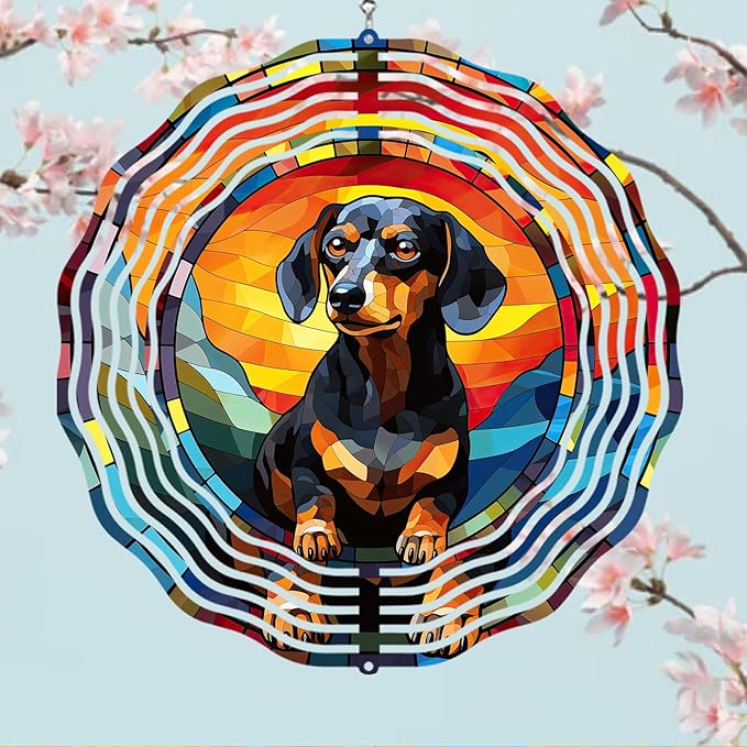 Dachshund Dog Wind Spinners Outdoor Dog Memorial Gifts, 3D Metal Kinetic Hanging Garden Wind Spinner, Spinner Decor, Wind Sculptures for Outdoor & Indoor, Window, Yard Decor (Dachshund 2)