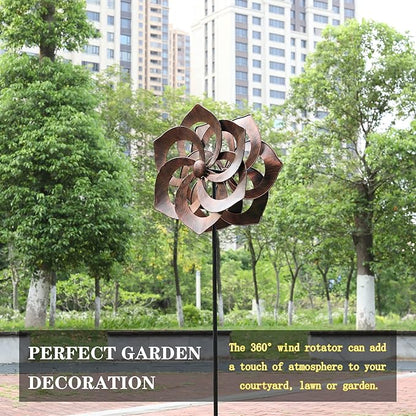 WONDER GARDEN Wind Spinner - Wind Spinners Outdoor, Outdoor Metal Windmills, 4.4 Ft Retro Brown Wind Sculptures Spinner Lawn Ornaments Wind Spinner for Yard, Lawn and Garden