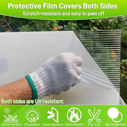 8PCS 10' x 6' x 0.16'' Polycarbonate Greenhouse Panels Sheets, Twin-Wall Roof Panels, Waterproof UV Protected Corrugated Plastic Roof Panels Sheets, Clear Replacement Panels for Greenhouse
