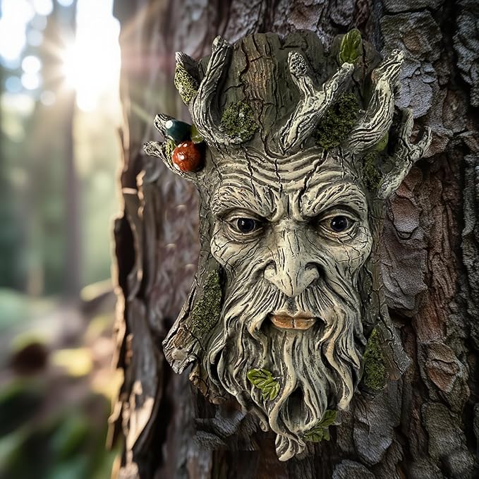 Blue Eye Mushroom Tree Face Sculpture, Funny Blue Eye Mushroom Old Man Tree Hugger Statue, Indoor & Outdoor Creative Props for Garden and Home