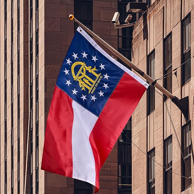 Georgia State Flag 5x8 Ft Deluxe Full Embroidered Premium Polyester Durable GA Outside Flag with Sewn Stripes and Brass Grommets for Indoor/Outdoor