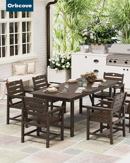 Patio Table and Chairs Set with Umbrella Hole, HDPE Patio Dining Set for 4, Outdoor Dining Set for Lawn, Patio, Porch, Deck, Poolside, Yard (Mahogany, 5-Piece)
