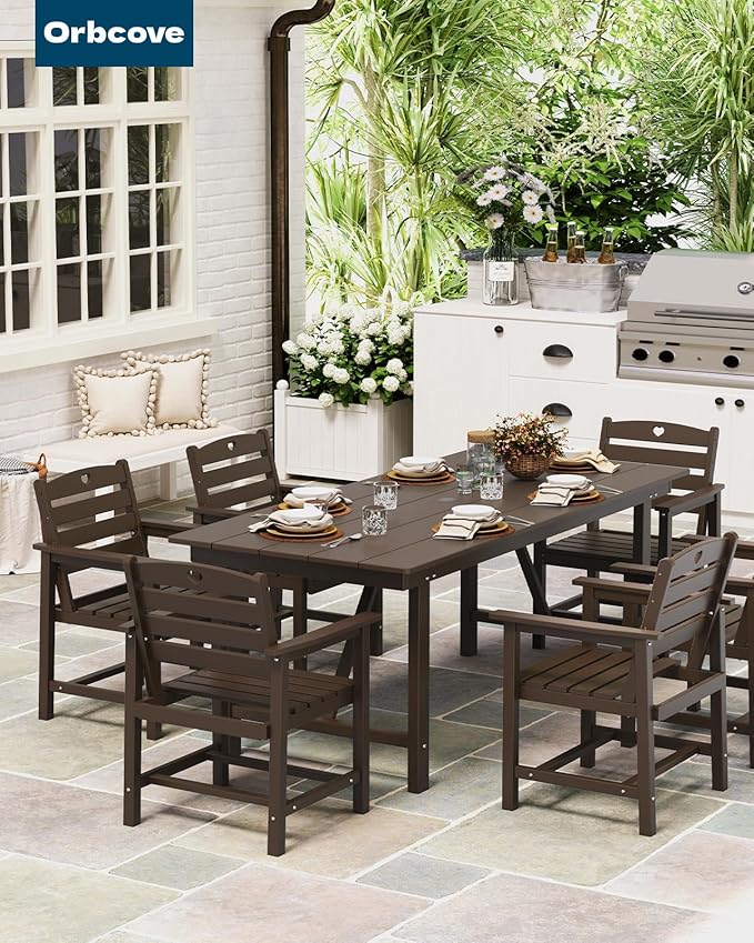 HDPE 2-Piece Outdoor Dining Chairs, Weather-Resistant Heart-Cutout Design Patio Dining Chairs, Outdoor Furniture for Lawn, Patio, Porch, Deck, Poolside, Yard (Mahogany)