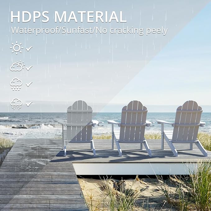 LUE BONA HDPS Adirondack Chairs Set of 2, Fire Pit Outdoor Chair Weather Resistant with Cup Holder, Modern Plastic Chair Plastic for Patio, Deck, Proch, 350LBS, White