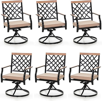 PHI VIALLA Patio Chairs Outdoor Swivel Dining Chairs Outdoor Furniture Chairs Set of 6 with Cushion Suports 300lbs for Lawn Garden Backyard Weather Resistant-Black Frame