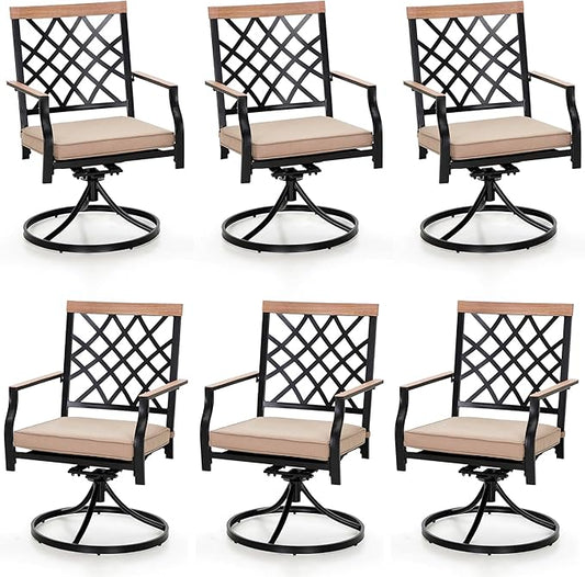 PHI VIALLA Patio Chairs Outdoor Swivel Dining Chairs Outdoor Furniture Chairs Set of 6 with Cushion Suports 300lbs for Lawn Garden Backyard Weather Resistant-Black Frame