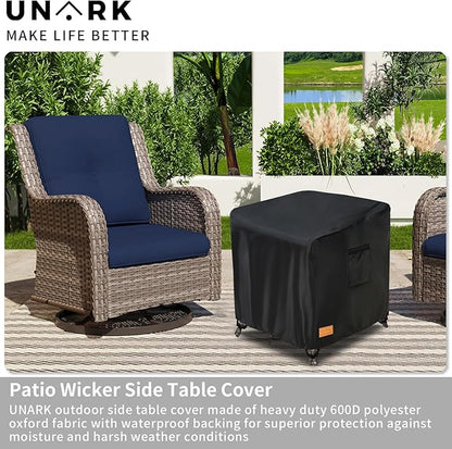 Patio Wicker Side Table Cover, Suitable for 3-Piece Outdoor Wicker Patio Bistro Set Side Table, Waterproof Square Patio Small Side Table Cover 22 W x 22 D x 18 H inches Black