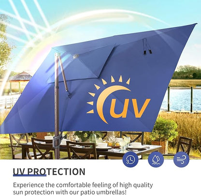 JZAC & QZYD 10 X 13 FT Cantilever Patio Umbrella with Base Included Outdoor Large Offset Double Top Heavy Duty Rectangle Umbrellas with 360° Rotation for Deck Backyard Garden, Navy