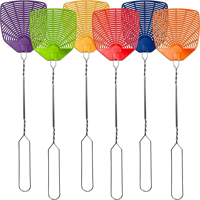 Bug & Fly Swatter – Braided Metal Handle 6 Pack Fly Swatters – Indoor/Outdoor – flyswatter (21 inch - Set of 6)