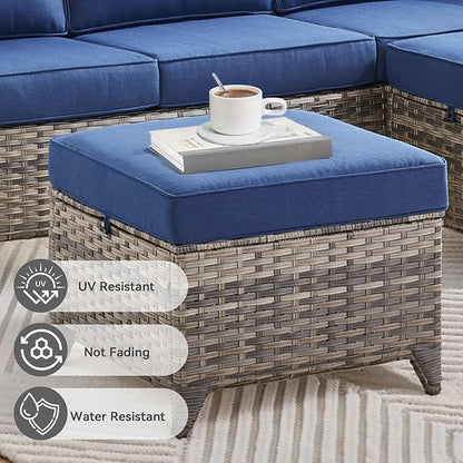 Patio Bistro Set, 3 Piece Outdoor Patio Furniture with 3-Seat Patio Wicker Sofa, Ottomans and Comfy Cushions, Rattan Wicker Conversation Set with High Back, Conversation Sets for Patio