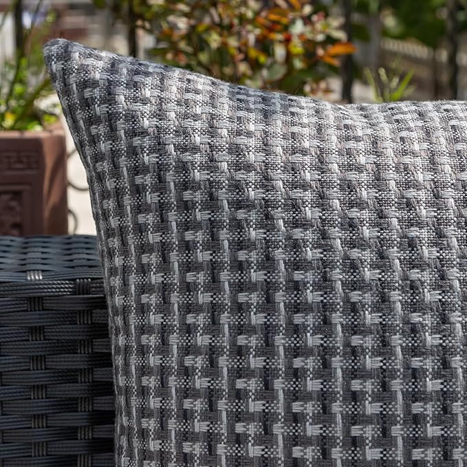 Kevin Textile Outdoor Waterproof Throw Pillow Covers Pack of 2 Weaving Texture Water Resistant Outside Decorative Cushion Covers for Garden Patio Tent Balcony Bench Couch Sofa 16x16 Inch, Dark Grey