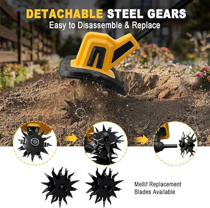 Cordless Garden Tiller Cultivator Compatible with Dewalt 20V MAX Battery, 270 RPM Electric Rototiller, 48 Steel Tines, 8.7" Tilling Width, 6.3" Depth, Rotary Tiller for Lawn/Gardening/Soil(Tool Only)