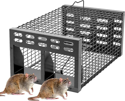 Rat Trap, Humane Live Rat Trap & Automatic Reset Mouse Traps with Dual One-Way Door Design – Catch and Release for Mice, Chipmunks, Hamsters, and Other Rodents, Indoors & Outdoors(Black)