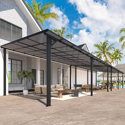 AECOJOY 40' x 12' Gazebo for Patio, Large Wall-Mounted Hard Top Lean-to Gazebo Pergola with Roof 12' x 40' on Clearance, Heavy Duty Patio Awnings for Decks, Backyard