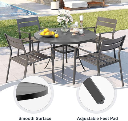 VICLLAX 40.6" Round Metal Outdoor Dining Table for 4, Patio Table with Umbrella Hole and Storage Shelf for Garden, Lawn, Deck, Dark Grey