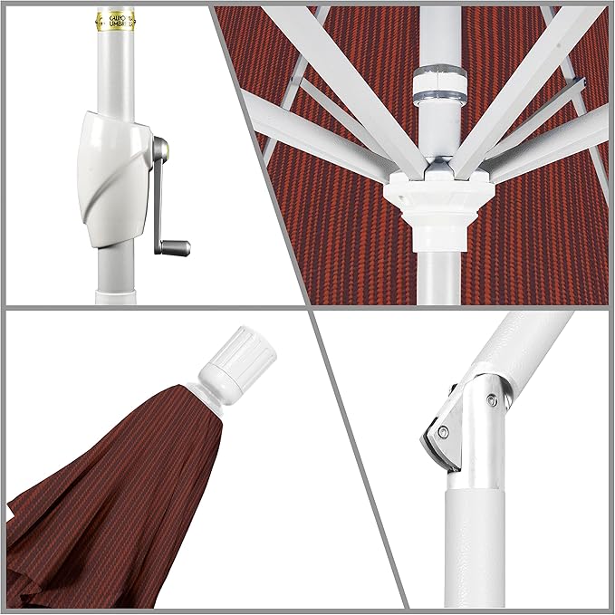California Umbrella 7.5' Round Aluminum Market Umbrella, Crank Lift, Push Button Tilt, White Pole, Terrace Adobe Olefin