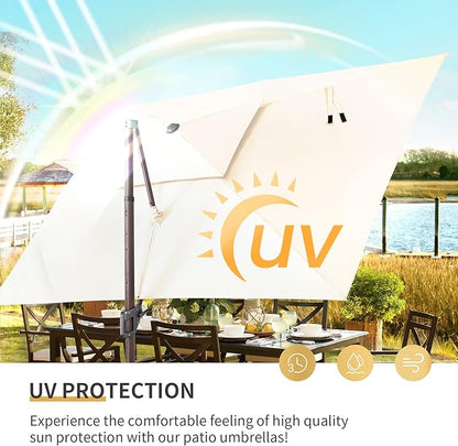 JZAC & QZYD 10 X 13 FT Cantilever Patio Umbrella Outdoor Rectangle Offset Large Double Top Heavy Duty Umbrellas with 360° Rotation for Pool Deck Backyard Garden, Beige