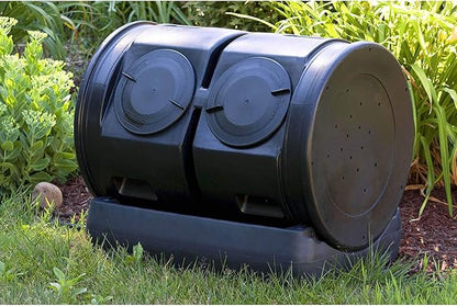 Good Ideas Compost Wizard Outdoor Garden Dual Tumbler Compost Container, Black