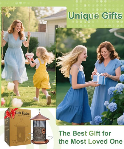 Large Bird Feeders for Outside: 12.6inch Metal for Outdoors Hanging with Copper for Garden Yard Outside Decor Cardinal Finch - Gardening Gifts for Women Men