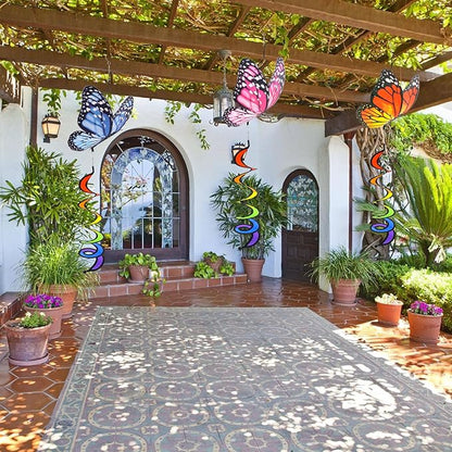 3pcs Butterfly Garden Wind Spinners 360° Rotation Rainbow Curlie Spinner Lawn Yard Ornaments Windmills Twister Outdoor Hanging Decor Whirligigs Wind Hanging Windsock