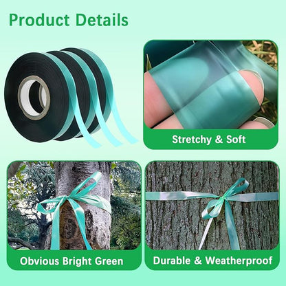 24 Pcs Stretch Tie Tape, 150 Feet x 1/2" Wide Reusable Garden Plant Ties Green Tapes for Plants, Thick Garden Vinyl Stake Ribbon for Branches Flowers Tomatoes Indoor/Outdoor/Greenhouse
