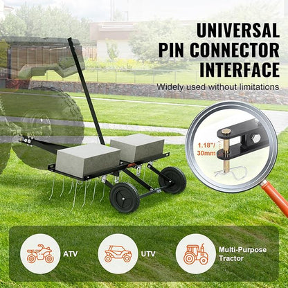 VEVOR Tow Behind Dethatcher, 40-inch Tow Dethatcher with 20 Spring Steel Tines, Lawn Dethatcher Rake for ATV or Mower, Tow Behind Lawn Rake with Lift Handle for Garden Farm Grass