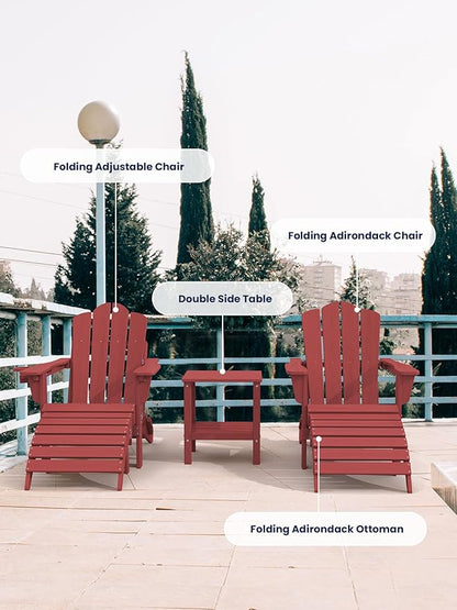 KINGYES Folding Adirondack Ottomans Set of 2 for Adirondack Chair, Red