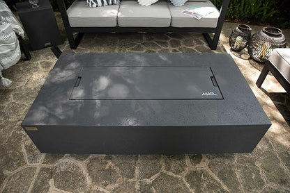 AMS Creations | Madison 60" Bundle Rectangular Propane Gas Outdoor Fire Pit Table | Dark Gray Concrete GFRC | Limestone Texture or Surface | Electronic Ignition | Outside Backyard Fireplace
