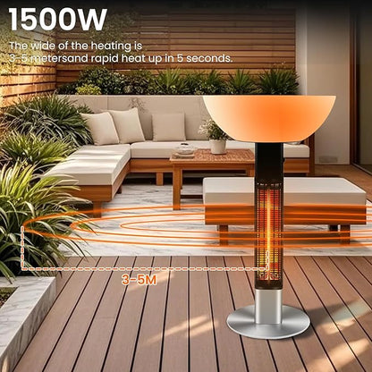 R.W.FLAME 1500W Outdoor Patio Heater, Electric Infrared Heater, Rapid Heating in 5s with LED Lights and Remote Control, IP55 Waterproof and Overheat Protection for Patio, Backyard Indoor and Outdoor