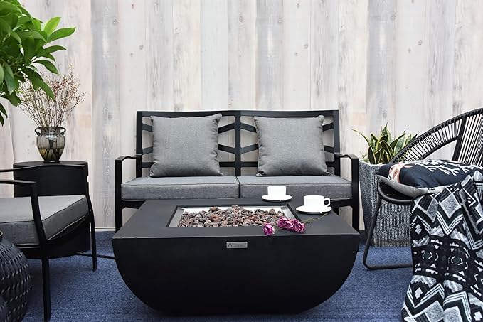 AMS Fireplace | Modeno | Aurora | Firepit Table | Cover and Lava Rocks Included | (Fuel: Liquid Propane - Black)