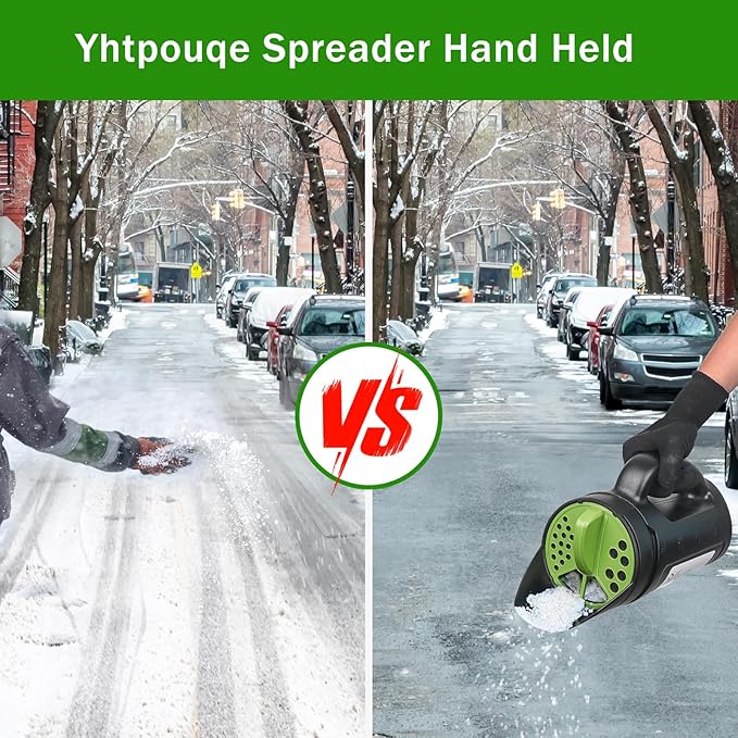 Hand held Spreader, Seed Spreader for Ice Melt, Grass Seed, Fertilizer Lawn and Garden. Multiple Adjustable Opening Sizes for Salt,Ice Melt, Up to 80 Oz