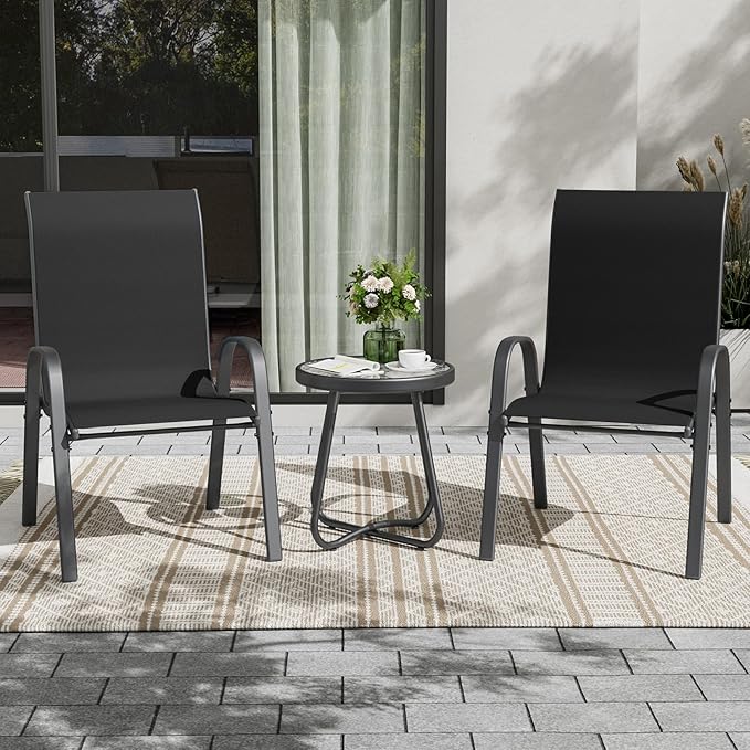 UDPATIO Patio Chairs Set of 2, Stackable Outdoor Dining Chairs with High Back, Breathable Textilene Outdoor Chair All Weather, 350LBS Capacity for Garden, Backyard (Black)
