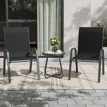 UDPATIO Patio Chairs Set of 2, Stackable Outdoor Dining Chairs with High Back, Breathable Textilene Outdoor Chair All Weather, 350LBS Capacity for Garden, Backyard (Black)