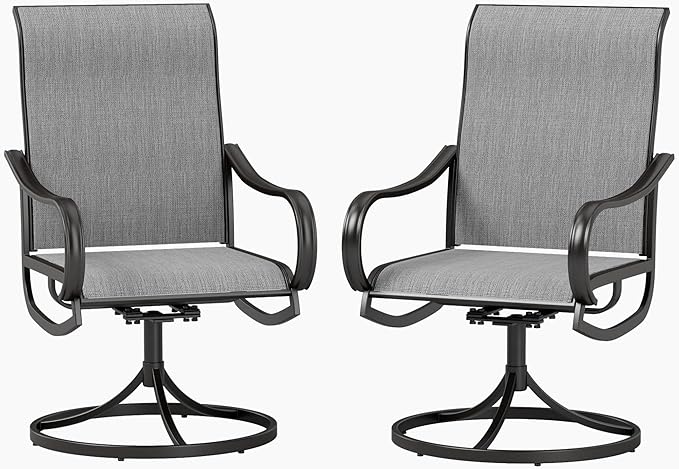 PHI VILLA Patio Swivel Dining Chairs Set of 2, Outdoor Chair with Textilene Mesh Fabric & Black Metal Frame for All Weather Outdoor Lawn Garden Poolside (Gray)