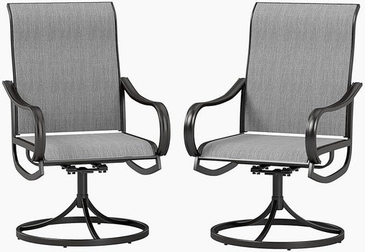 PHI VILLA Patio Swivel Dining Chairs Set of 2, Outdoor Chair with Textilene Mesh Fabric & Black Metal Frame for All Weather Outdoor Lawn Garden Poolside (Gray)
