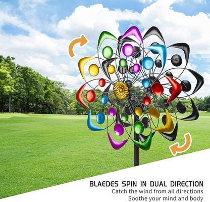 Viveta Kinetic Wind Spinner, 59 inch Outdoor Metal Windmills for Yard Garden, Double Wind Sculpture with Stable Stake, Multi-Color