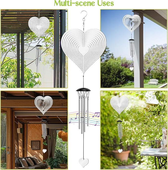Wind Chimes with Heart Wind Spinner, Outdoor Garden Decor Wind Spinner for Women, Mom, Retirement, Teacher, Parents Birthday, Memorial, Garden Porch Patio Home Decor